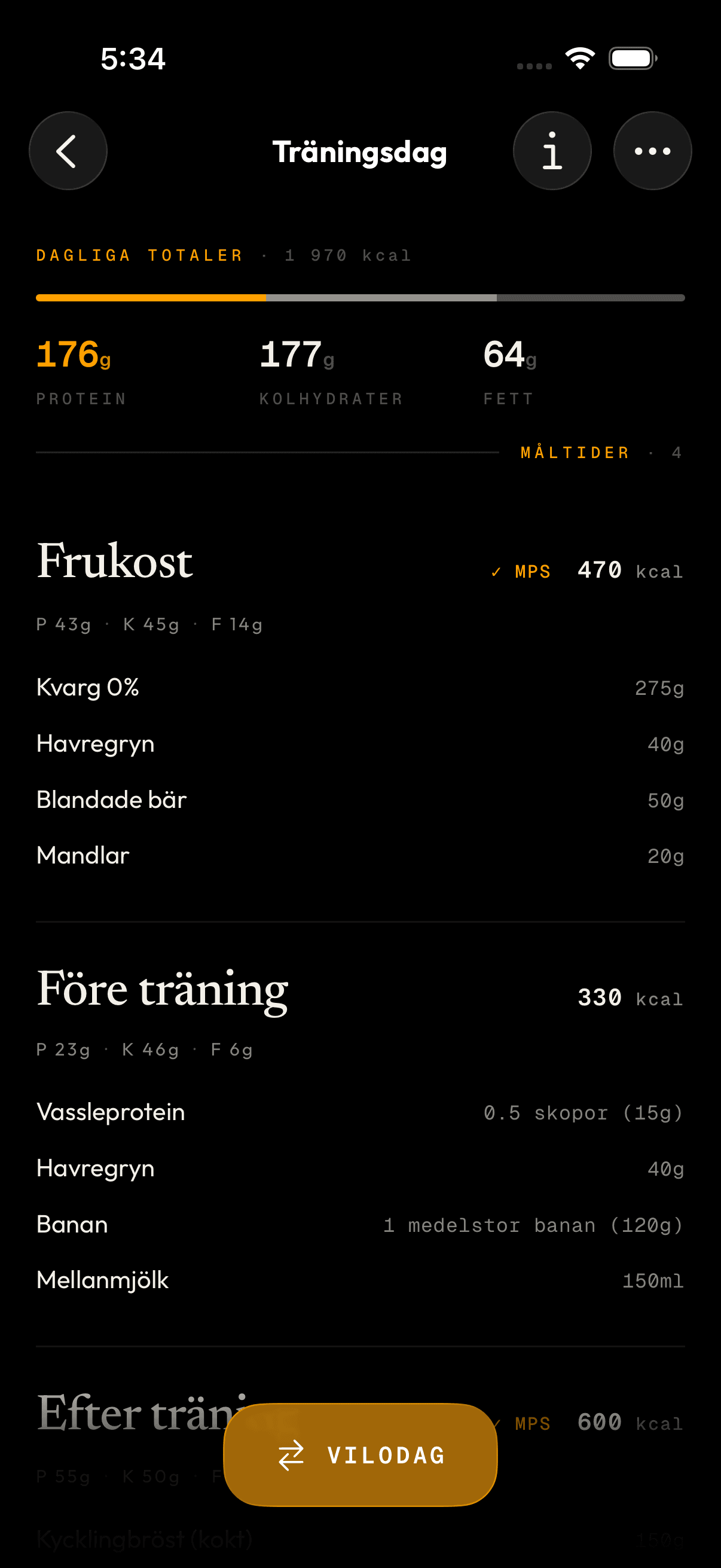 gymply-appen som visar en personlig kostplan